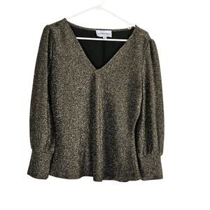 Alex & Parker Metallic Long Sleeve Top Blouse - Gold Black -Size M- EUC
